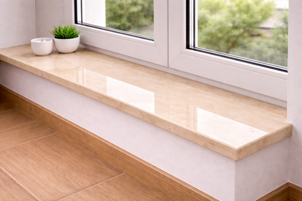 Glaf marmura Botticino Royal lustruit 110 x 20 x 2 cm - 1 lungime bizotata glafuri Glaf marmura Botticino Royal lustruit 100 x 20 x 2 cm 1 lungime bizotata 600x400 - Glaf marmura Botticino Royal lustruit 110 x 20 x 2 cm - 1 lungime bizotata glafuri